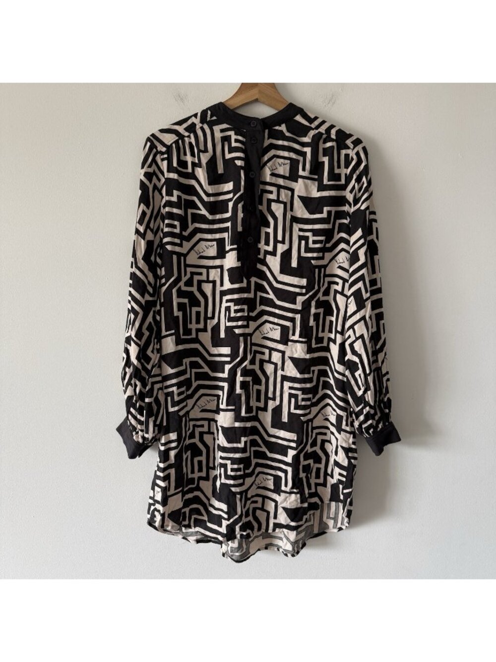 RICHARD ALLEN X H&M Cream Black‎ Abstract Print Short Tunic Dress Women’s 2 NWT